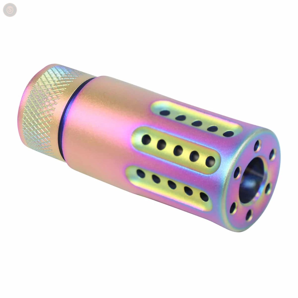 AR-15 Micro Slip-Over Barrel Shroud w/Multi-Port Muzzle Brake (Rainbow PVD Coated)